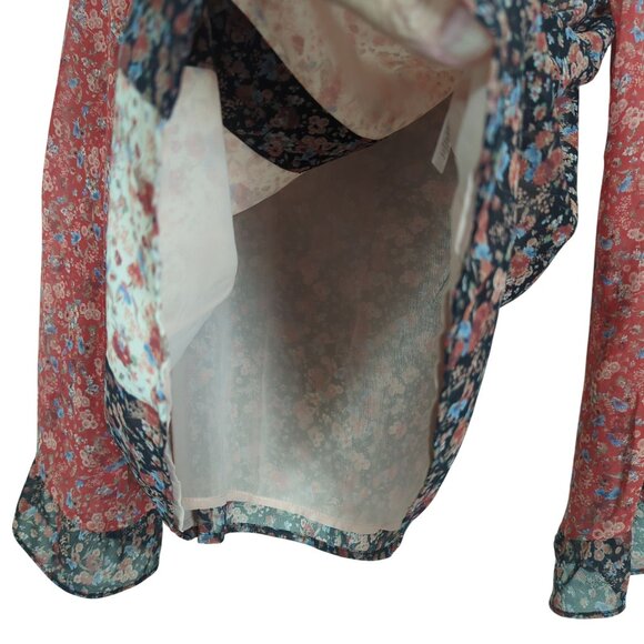 Nanette Lepore floral butterfly sleeves bohemian gypsy saloon pullover blouse M - Picture 6 of 15